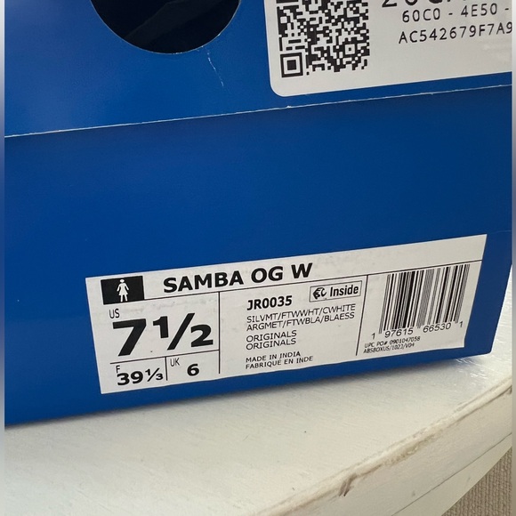 adidas Samba Metallic Silver / Cloud White / Core White Sneakers with Gum Sole - Picture 3 of 9